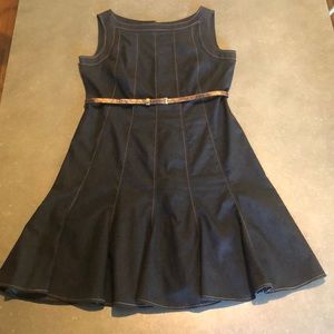 Sandra Darren Denim Dress w/ faux snakeskin belt